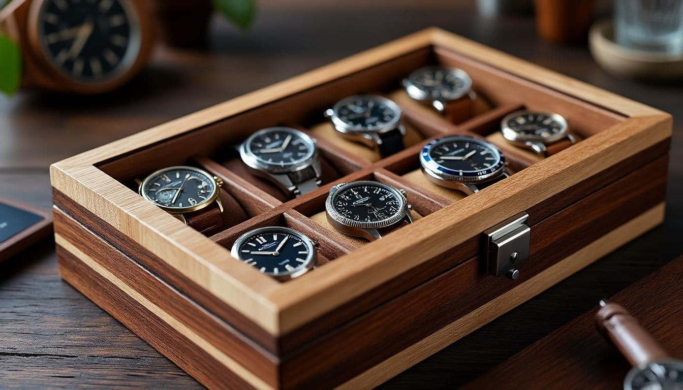 découvrez notre sélection des 5 meilleures boîtes de rangement pour montres en bois destinées aux hommes. idéales pour protéger vos garde-temps, elles allient élégance, robustesse et praticité, parfaites pour tout amateur de belles montres.