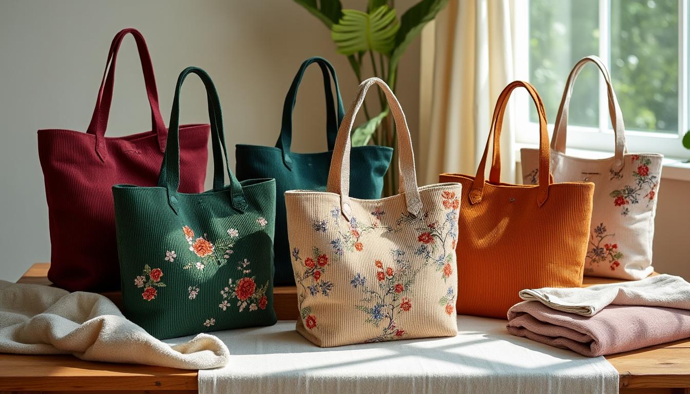 explorez les styles variés du sac cabas en velours côtelé, alliant élégance et originalité pour toutes vos occasions.