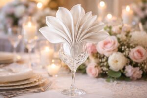 Épatant pliage de serviette sur verre pour un mariage : rendre votre décor unique