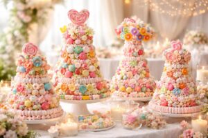 Inspirez-vous avec ces magnifiques pièces montées en bonbons pour votre mariage