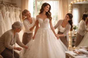 La magie de l&rsquo;atelier lors de l&rsquo;essayage de robe de mariée chez Tati