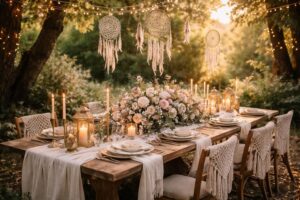 Créer une ambiance magique avec votre table de mariage bohème chic