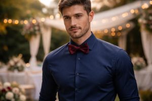 L&rsquo;art de coordonner la couleur de nœud papillon avec une chemise bleu marine pour un mariage
